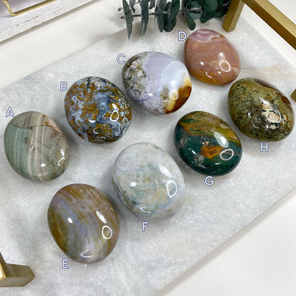 Ocean Orbicular Jasper Thick Palm Stone