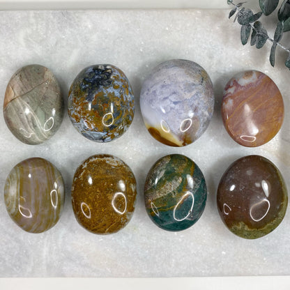 Ocean Orbicular Jasper Thick Palm Stone