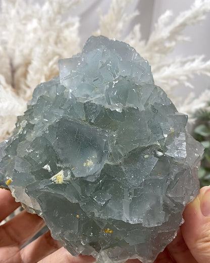 Large Light Blue Cubic Fluorite Cluster on Quartz