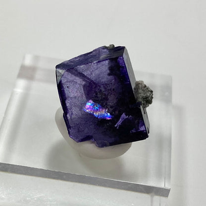 Dark Purple Cubic Fluorite with Rainbow Flash Yaogangxian Mine