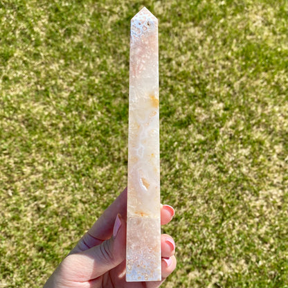 Pink Flower Agate with Quartz Druzy