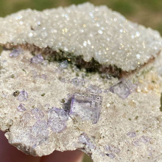 Glassy Purple Cubic Fluorite with Dolomite and Pyrite