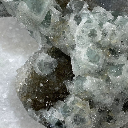 Green Cubic Fluorite with Quartz Sugar Druzy