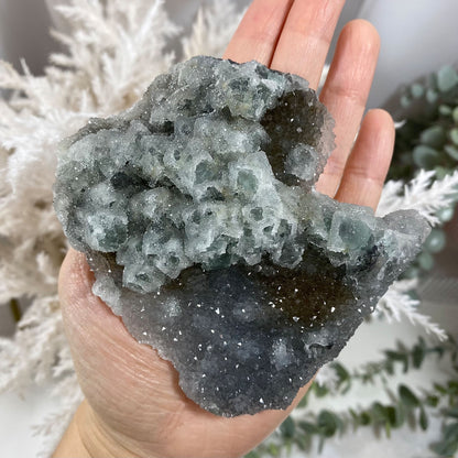 Green Cubic Fluorite with Quartz Sugar Druzy