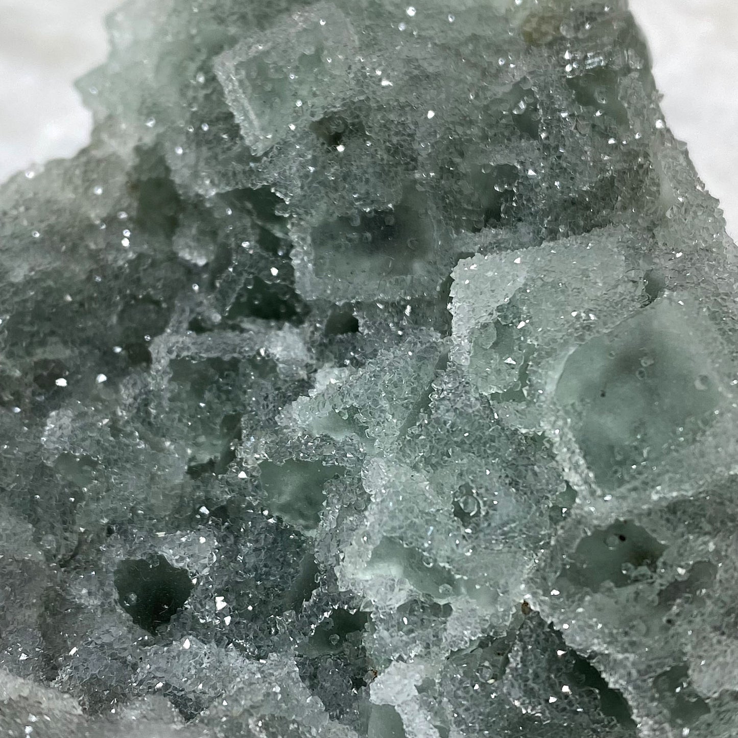 Green Cubic Fluorite with Quartz Sugar Druzy