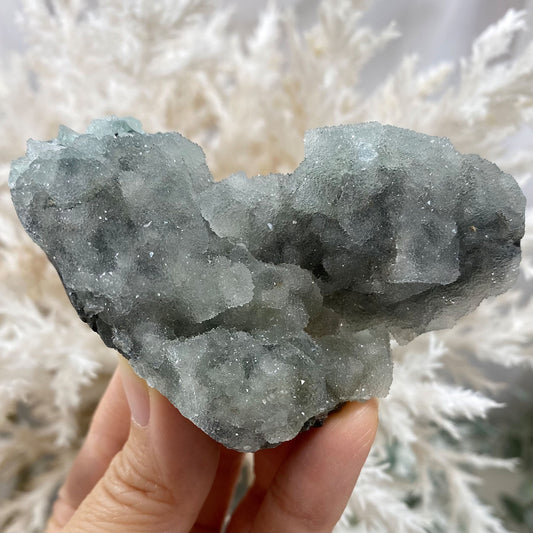 Green Cubic Fluorite with Quartz Sugar Druzy