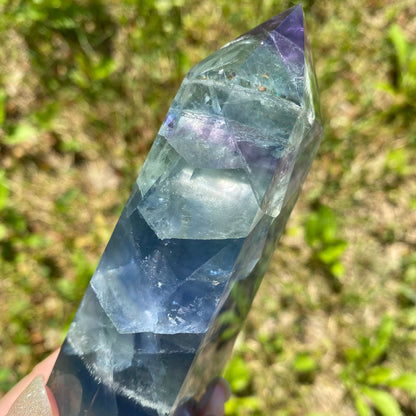 Blue Green Purple Fluorite Tower with Lots of Rainbows