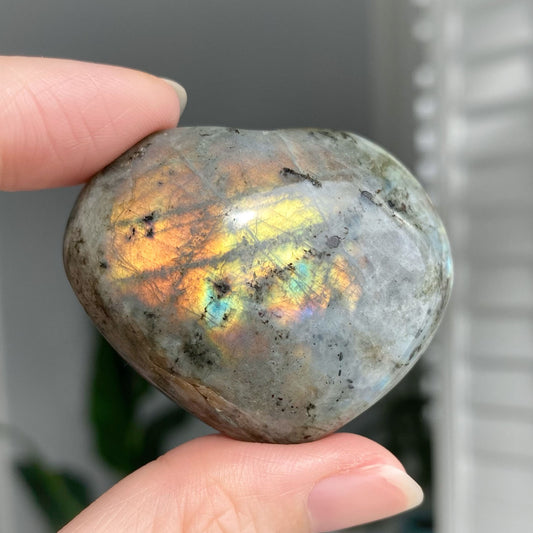 Yellow Flash Labradorite Heart Carving