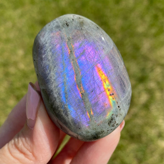 Labradorite Palm Stone Pink Purple Blue Flash