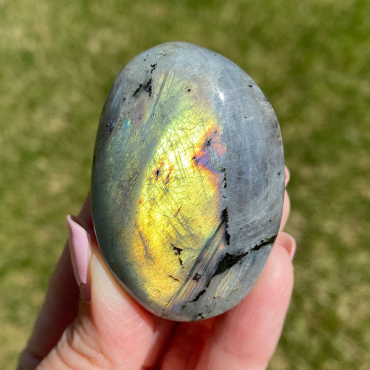 Labradorite Palm Stone Yellow Flash