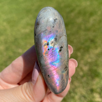 Labradorite Palm Stone Rainbow Dreamscape Flash