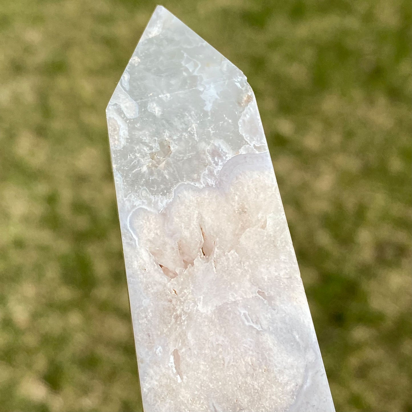 Lilac Grey Flower Agate with Quartz Tower