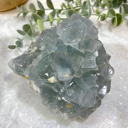 Large Light Blue Cubic Fluorite Cluster on Quartz