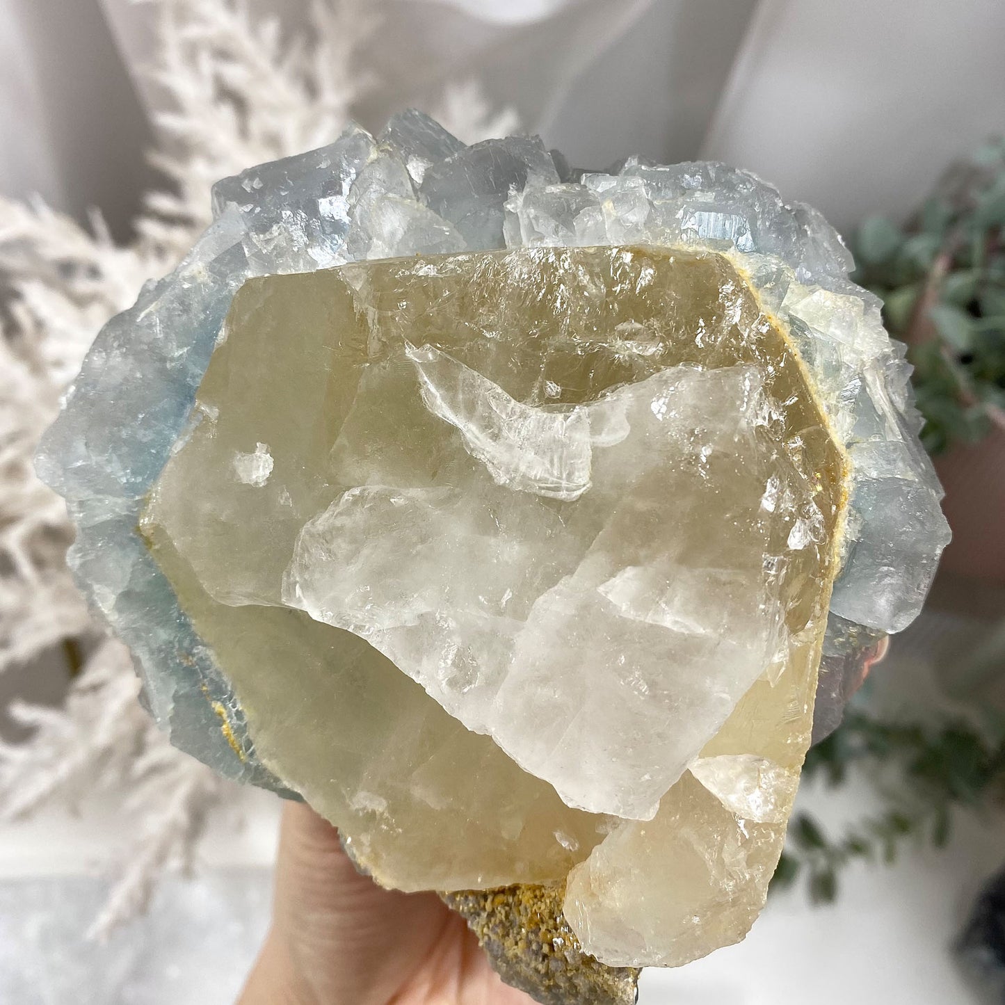 Large Light Blue Cubic Fluorite Cluster on Quartz