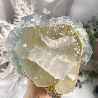 Large Light Blue Cubic Fluorite Cluster on Quartz