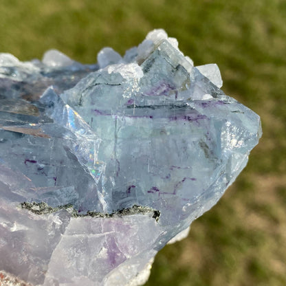 Large Light Blue Cubic Fluorite with Purple Phantoms and Calcite