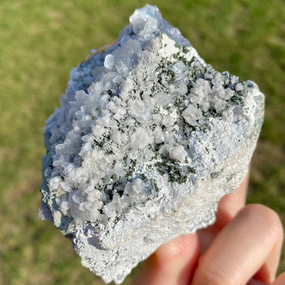 Large Light Blue Cubic Fluorite with Purple Phantoms and Calcite