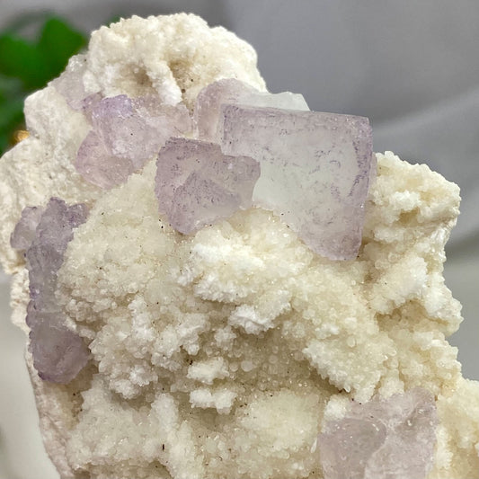 Light Green Purple Cubic Fluorite and Quartz Cluster