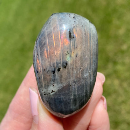 Labradorite Palm Stone Orange Pink Blue Flash