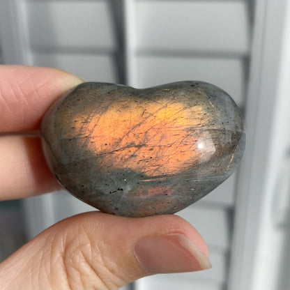 Orange Peach Pink Flash Labradorite Heart Carving