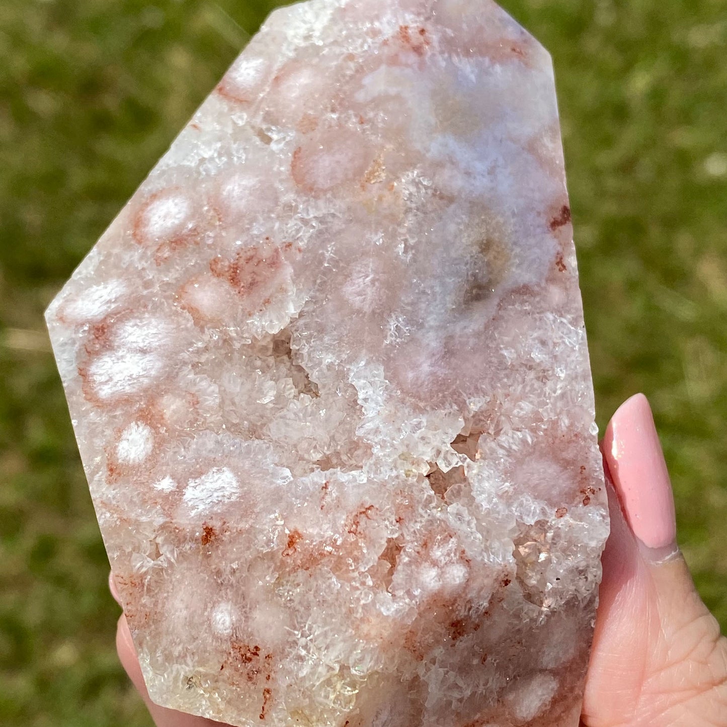 Pink Amethyst Flower Agate Freeform with Sparkly Druzy