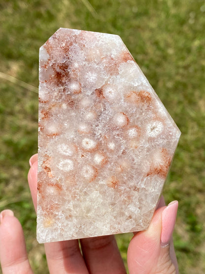 Pink Amethyst Flower Agate Freeform with Sparkly Druzy