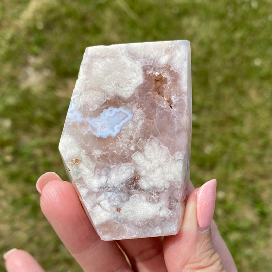 Pink Flower Agate with Druzy Freeform