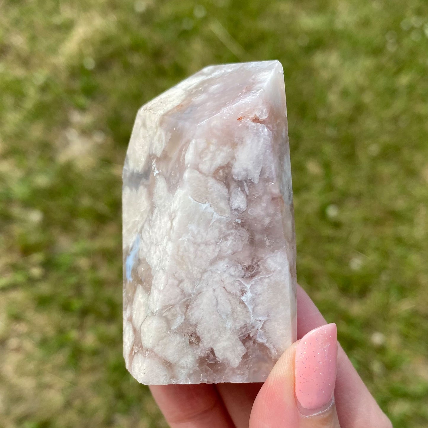 Pink Flower Agate with Druzy Freeform