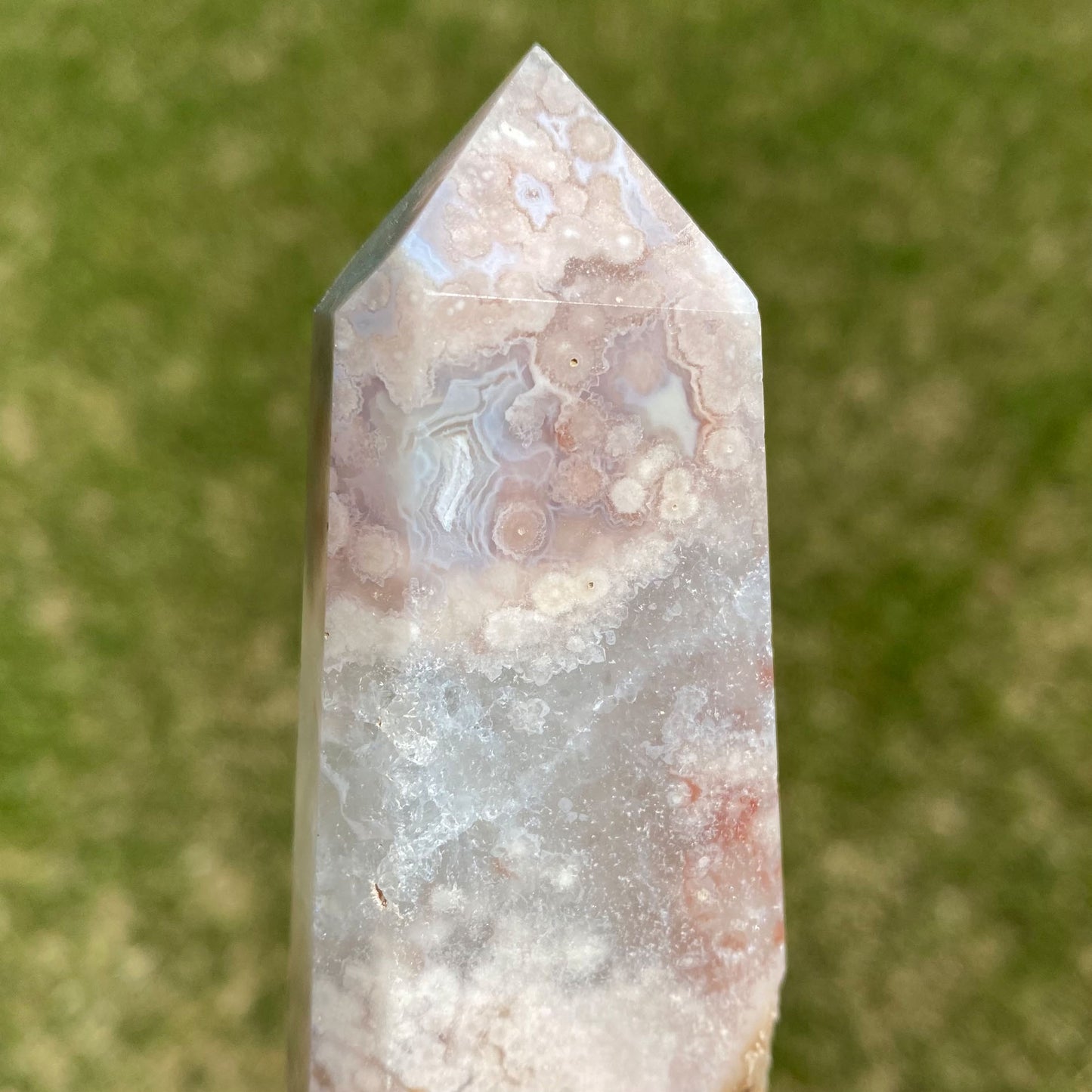 Pink Flower Agate and Quartz Tower