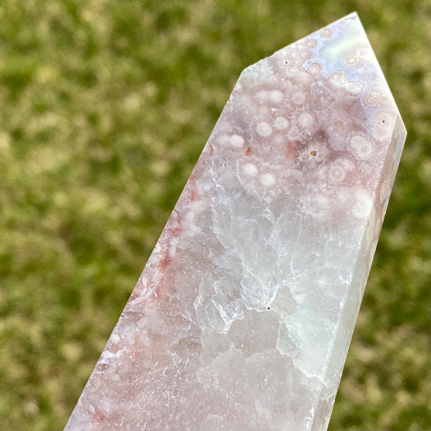 Pink Flower Agate and Quartz Tower