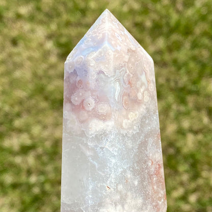 Pink Flower Agate and Quartz Tower