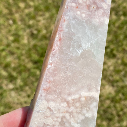 Pink Flower Agate and Quartz Tower