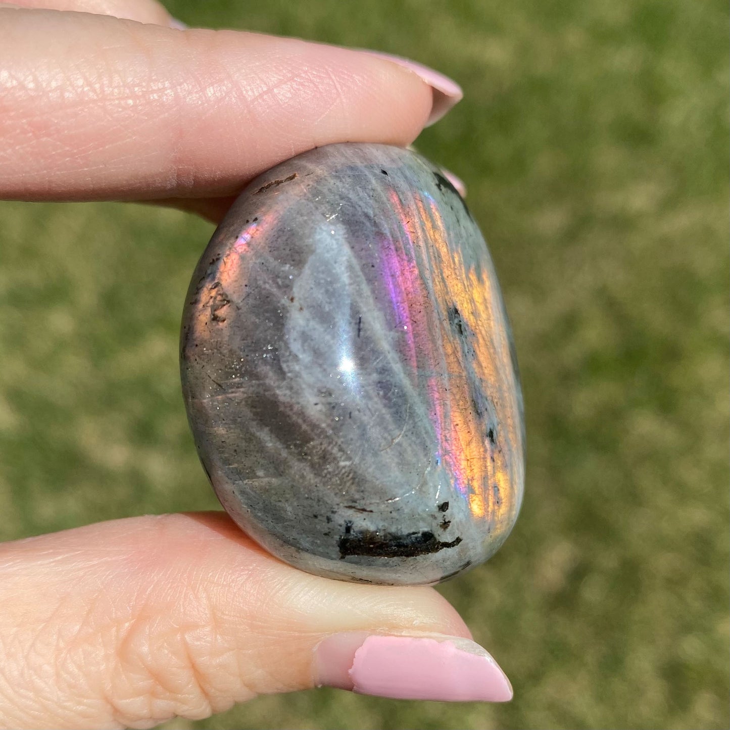 Labradorite Palm Stone with Flash on 4 Sides