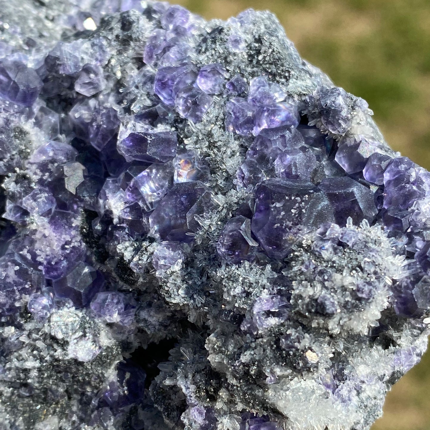 Purple "Tanzanite Color" Polyhedral Fluorite with Quartz