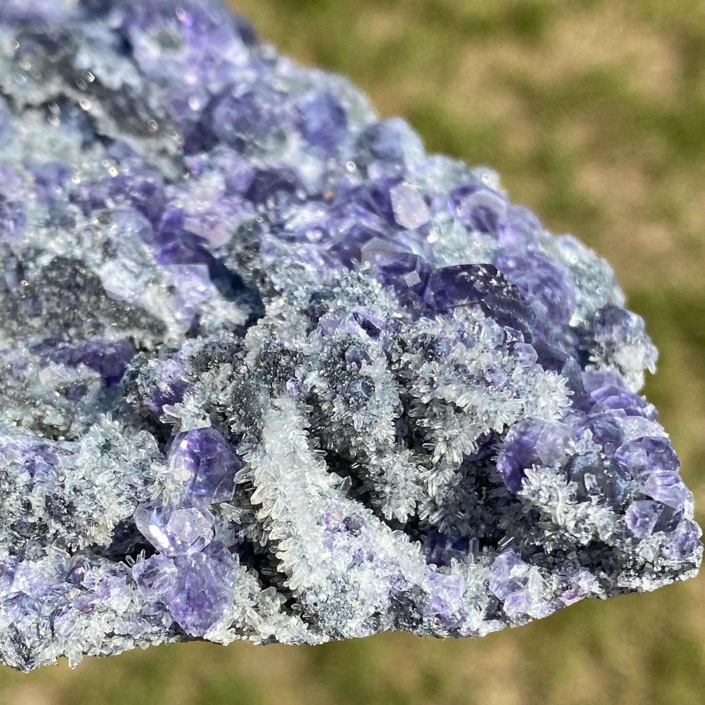 Purple "Tanzanite Color" Polyhedral Fluorite with Quartz