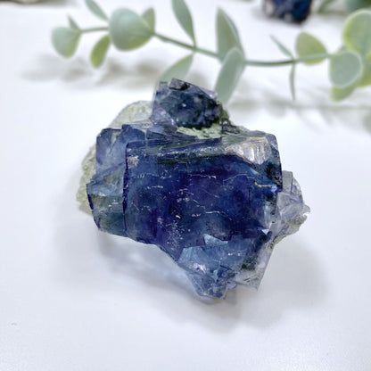 Blue Cubic Fluorite on Quartz Specimen