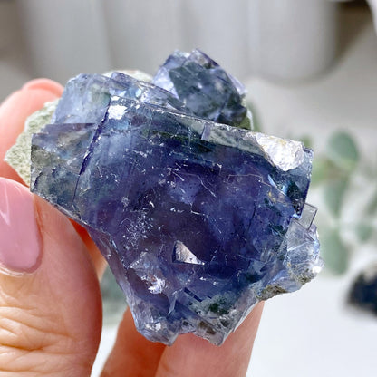 Blue Cubic Fluorite on Quartz Specimen