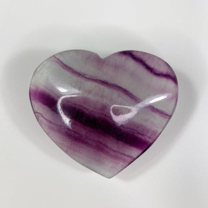 Purple & Clear Banded Fluorite Heart Carving