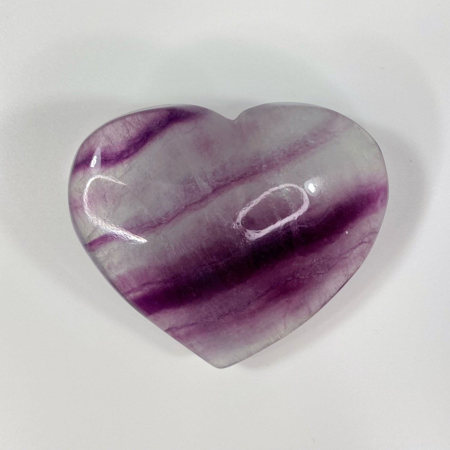 Purple & Clear Banded Fluorite Heart Carving