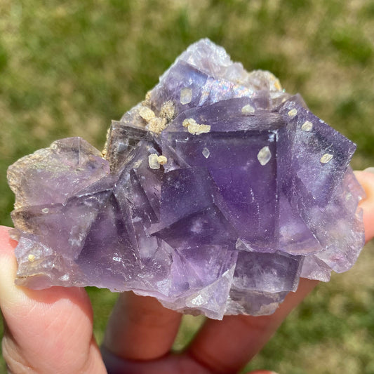 Purple Cubic Fluorite with Window Phantoms and Calcite