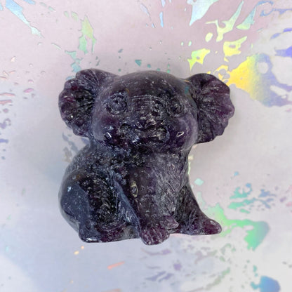 Lepidolite Koala Bear Carving with Mica Sparkles