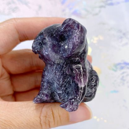 Lepidolite Koala Bear Carving with Mica Sparkles