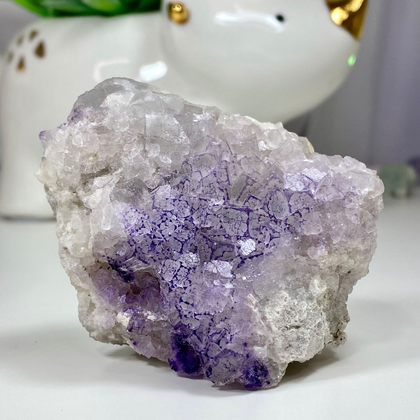 Clear Cubic Fluorite with Purple Patterns Cluster