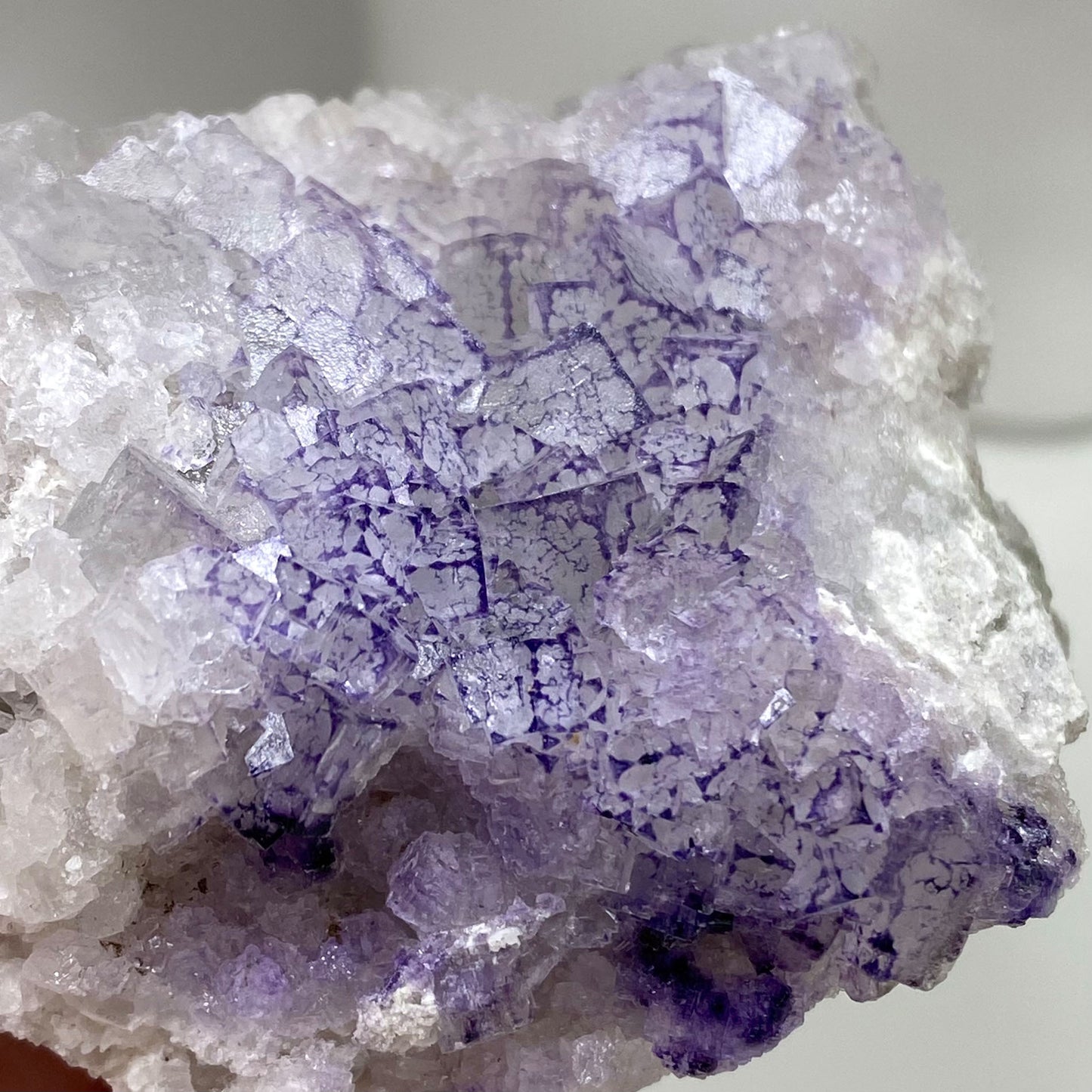 Clear Cubic Fluorite with Purple Patterns Cluster