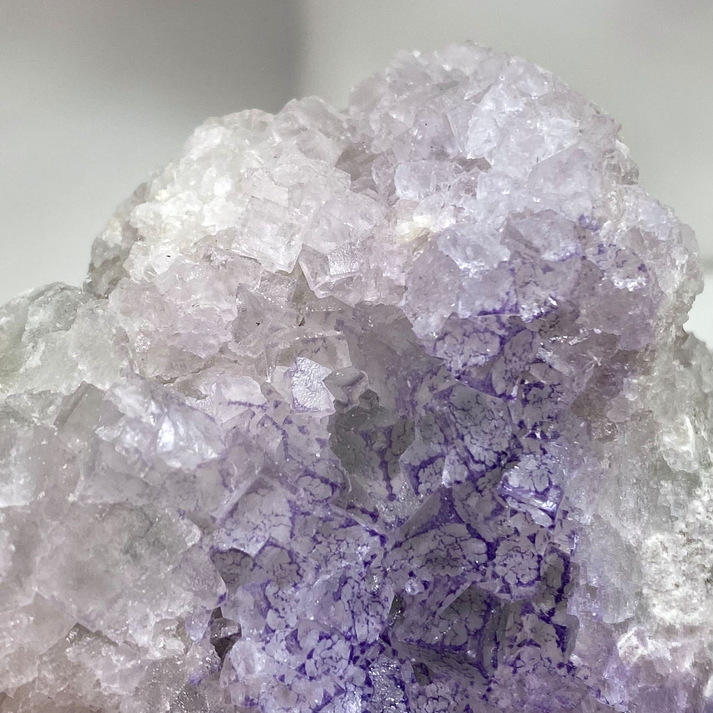 Clear Cubic Fluorite with Purple Patterns Cluster