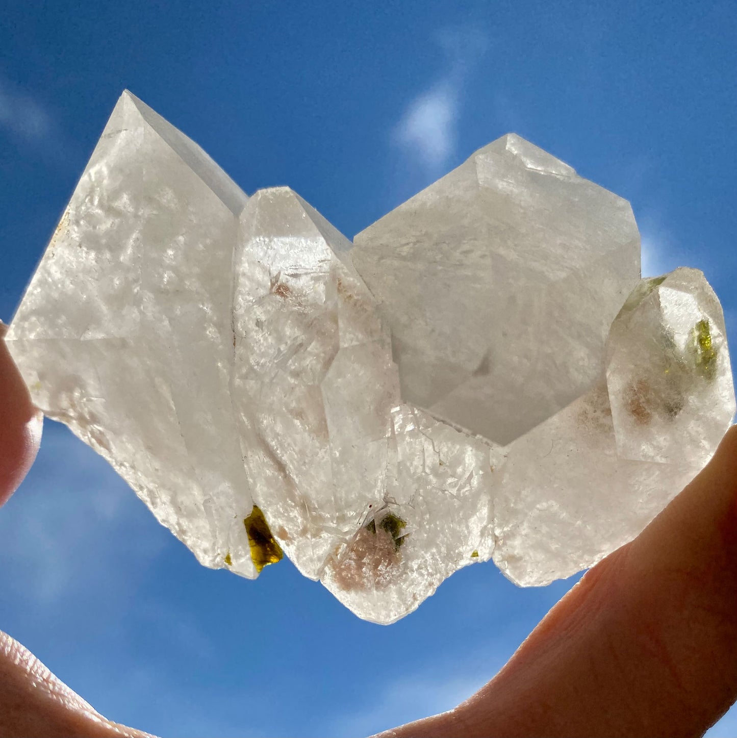 Clear Quartz DT Cluster with Epidote