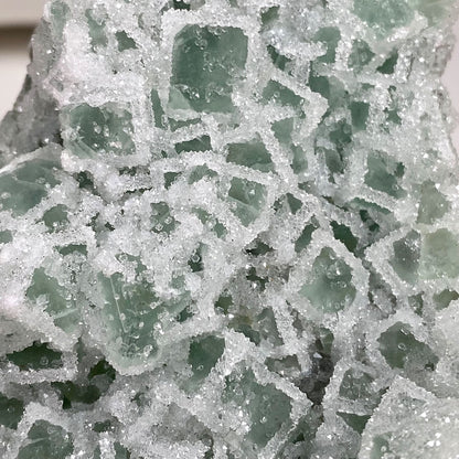 Sparkly 'Sugar' Green Cubic Fluorite with Quartz Druzy