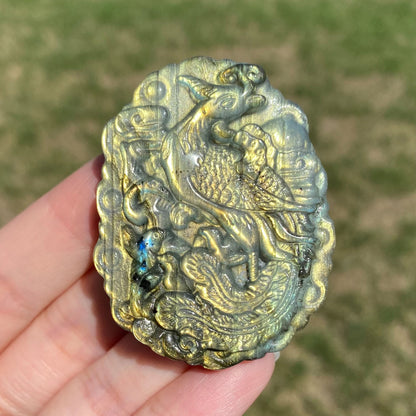 Peacock Hummingbird Crane Labradorite Carving