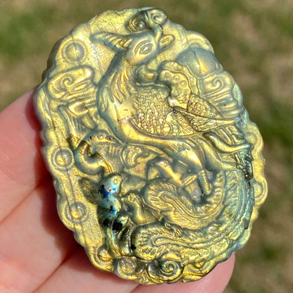 Peacock Hummingbird Crane Labradorite Carving