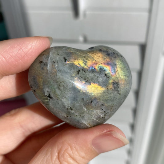 Yellow Blue Purple Flash Labradorite Heart Carving